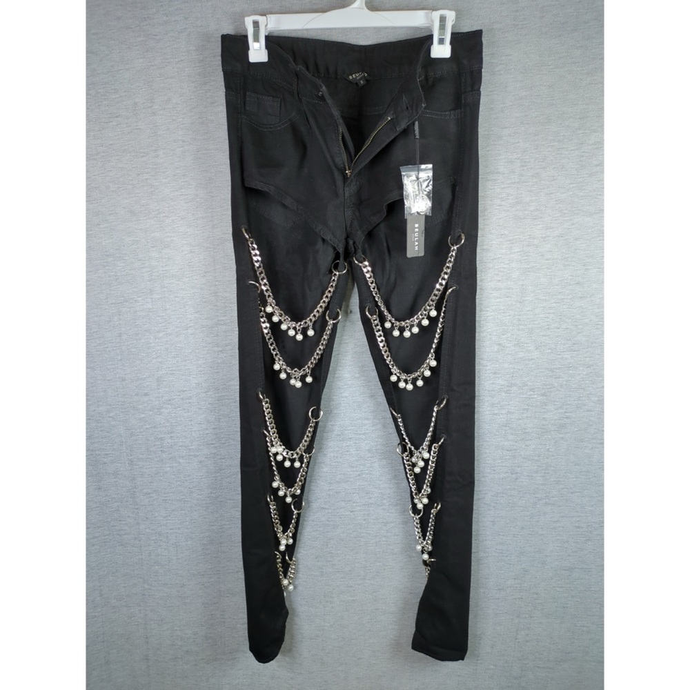 Beulah Style Chain Linked Pearl Embellished Cutout Denim Pants - Picture 7 of 16